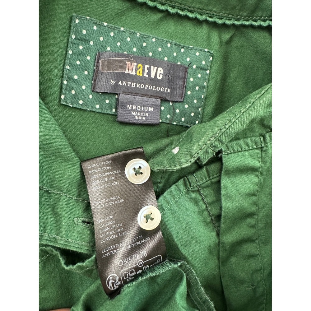 Maeve Button Down Shirt Women Medium Green Cotton High Low Long Sleeve Pocket - Picture 8 of 8